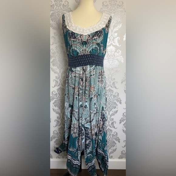 Bila Dresses & Skirts - Bila Blue Paisley Fairycore Asymmetrical Cottage Sleeveless Summer Dress Size XL